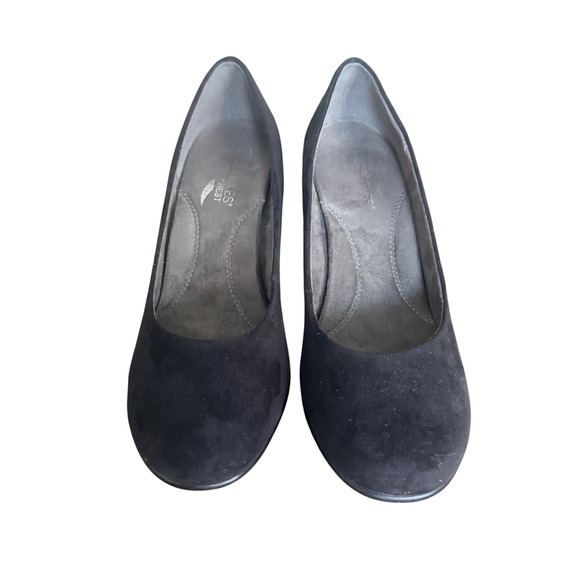 Suede Aerosoles Plum Tree Black Dot Wedge Dress Shoes Size 8.5 Studded Detail - Picture 2 of 7